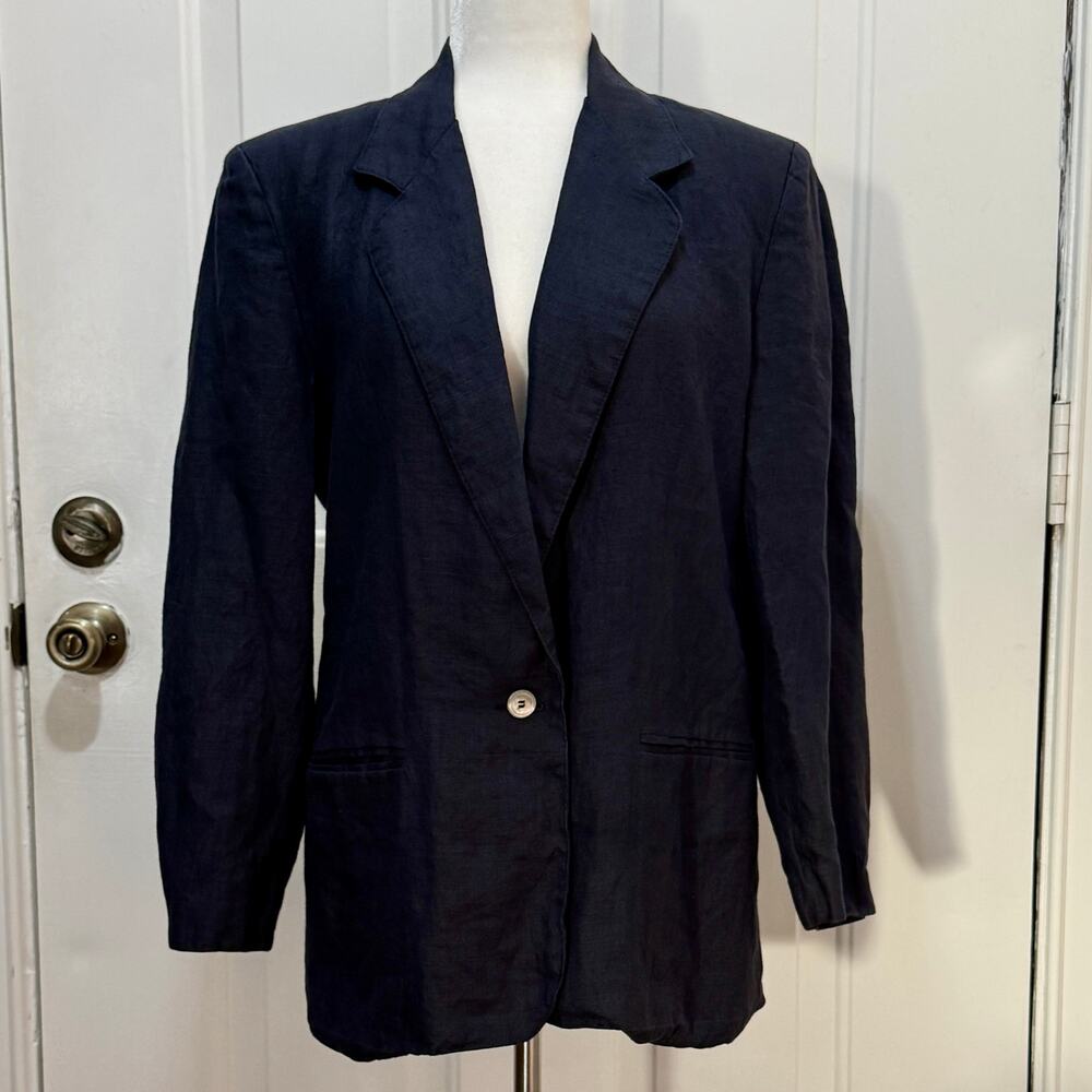 Talbots 100% linen navy blue blazer women’s size 8 made in USA